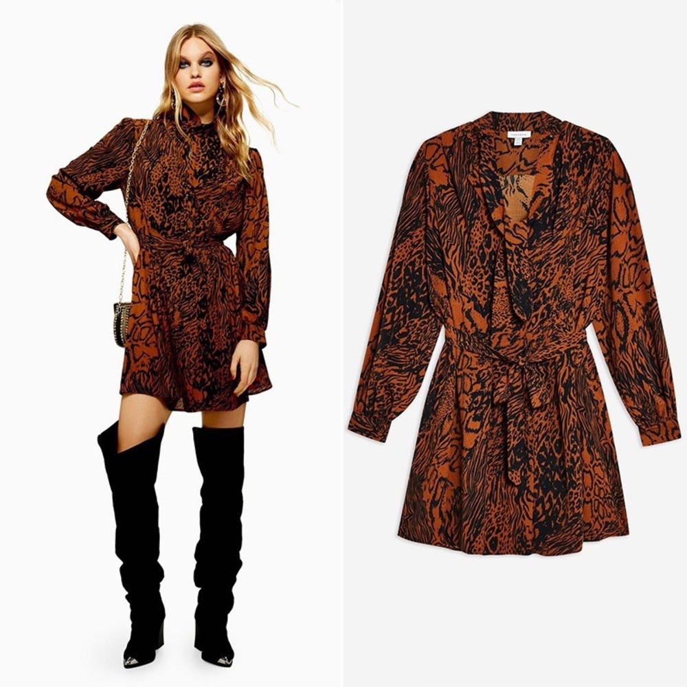 Animal print Topshop belted dress
